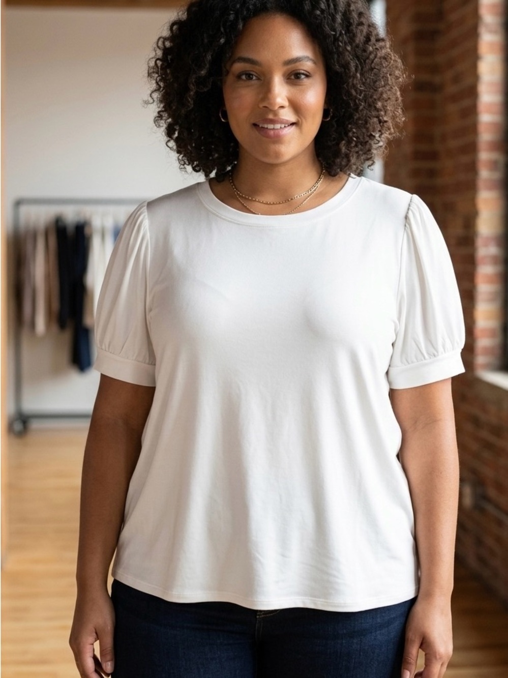 Bobeau White Puff Sleeve Knit Top Plus Size 1X‎ - Romantic Tee